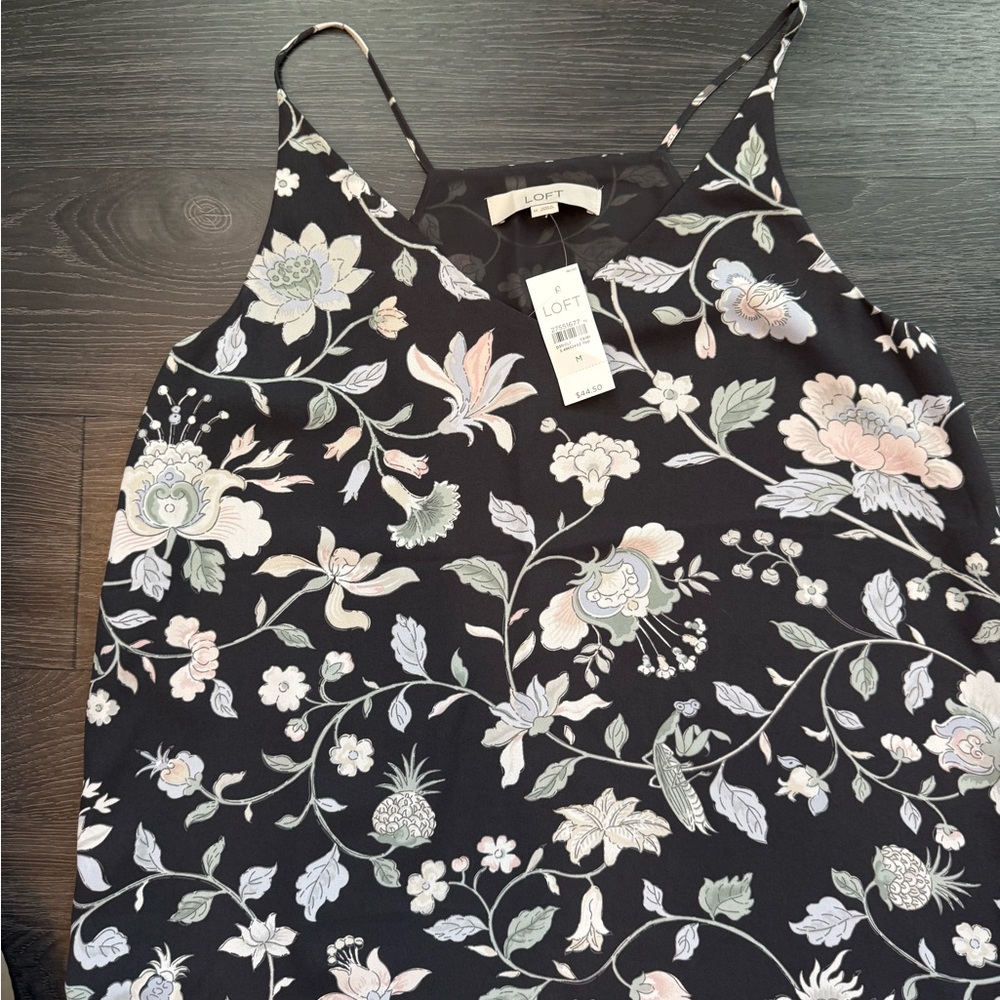 NWT Loft Womens Lined Camisole Top Size M Charcoal Gray, Floral - Picture 4 of 8